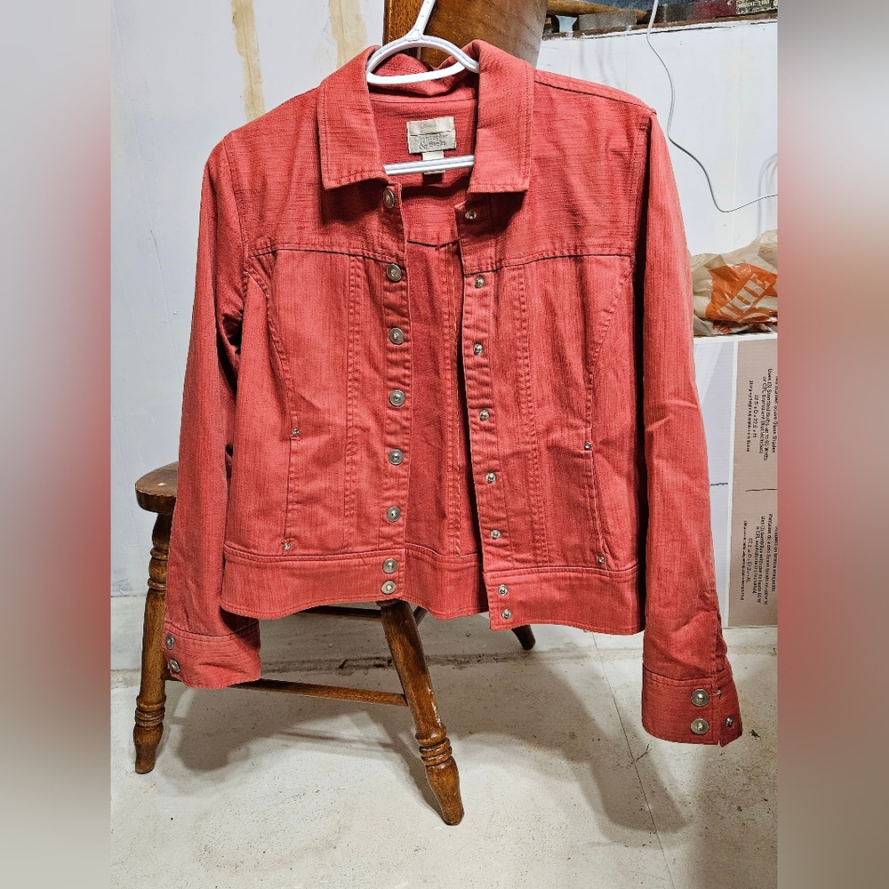 Womens Christopher Banks size small coral Jean jacket. Button closure. Perfect
